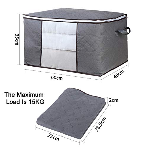 GoMaihe Cajas Almacenaje Ropa 4 Piezas, Contenedor de Almacenamiento Debajo de la Cama no Tejido de Gran Capacidad, 60x40x35cm Bolsa de Deporte con Cadena con Lengüeta, Edredón de Edredón, Manta, Gris