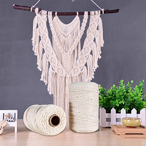 GoMaihe Macrame Cuerda, 5mm x 100m Cordón Hilo de Algodón Natural Colgante de Pared de Macramé, Bricolaje Artesanía Colgante de Pared Colgador de Planta Tejido Cordón Tejer Decoración Envolver, Beige