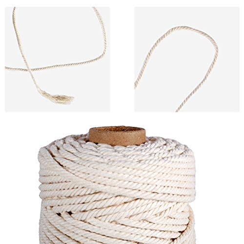 GoMaihe Macrame Cuerda, 5mm x 100m Cordón Hilo de Algodón Natural Colgante de Pared de Macramé, Bricolaje Artesanía Colgante de Pared Colgador de Planta Tejido Cordón Tejer Decoración Envolver, Beige