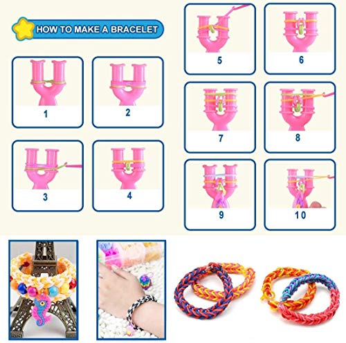 Gomas para hacer pulseras 600 pcs Kit de Pulseras de Goma， DIY para Hacer Joyas para Niños Pulseras Banda de Telar Juego creativo para niños