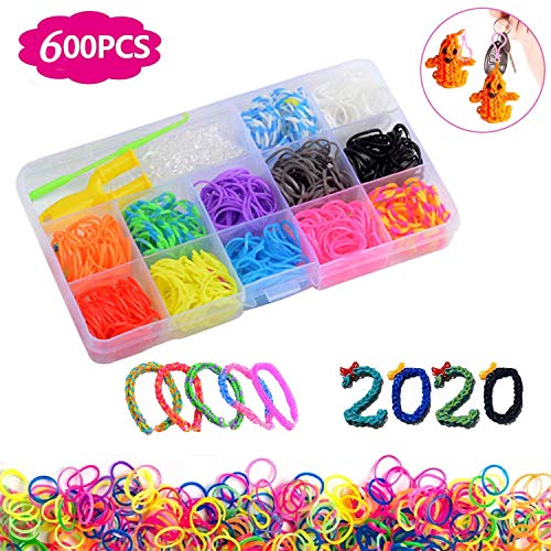 Gomas para hacer pulseras 600 pcs Kit de Pulseras de Goma， DIY para Hacer Joyas para Niños Pulseras Banda de Telar Juego creativo para niños