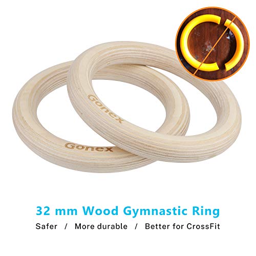 Gonex Anillos Gimnasia Madera con Correas Numéricas Ajustables 32mm Anillas Gimnasio para Fitness Crossfit Entrenamiento Dominadas Entrenamiento de Fuerza, Ejercicio en casa