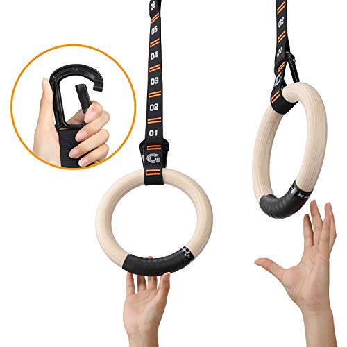 Gonex Anillos Gimnasia Madera con Correas Numéricas Ajustables 32mm Anillas Gimnasio para Fitness Crossfit Entrenamiento Dominadas Entrenamiento de Fuerza, Ejercicio en casa