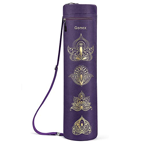 Gonex Bolsa para Colchoneta de Yoga, Funda Esterilla Yoga Ejercicios Fitness Duradera Tela Oxford Impermeable con 2 Bolsillos de Carga, Correa de Hombro Ajustable Extra Ancha Portátil (Morado)