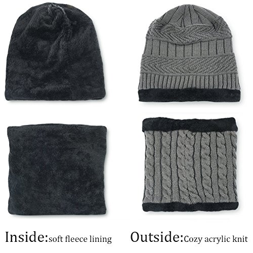 Goodbuy Gorro Invierno Hombre con Bufanda, Calentar Sombreros Gorras Beanie de Punto (Gris)