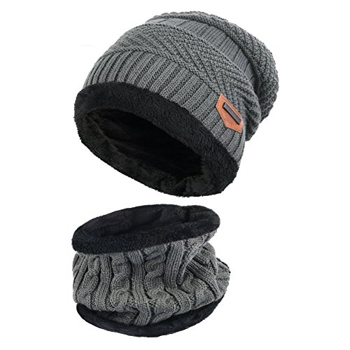 Goodbuy Gorro Invierno Hombre con Bufanda, Calentar Sombreros Gorras Beanie de Punto (Gris)