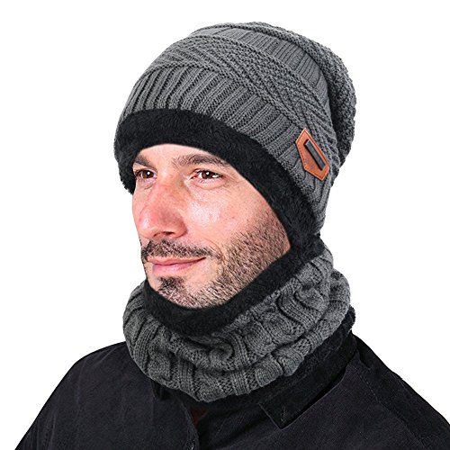 Goodbuy Gorro Invierno Hombre con Bufanda, Calentar Sombreros Gorras Beanie de Punto (Gris)