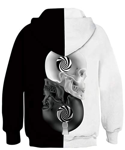 Goodstoworld 3D Hoodies Niño Niña Calavera Blanca Divertida Impresión Sudaderas con Capucha 8-11 añosangas 12-13 añosargas Sweatshirt Pulóver Bolsillos Calavera Negra 8-11 años