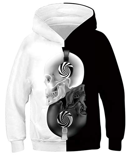 Goodstoworld 3D Hoodies Niño Niña Calavera Blanca Divertida Impresión Sudaderas con Capucha 8-11 añosangas 12-13 añosargas Sweatshirt Pulóver Bolsillos Calavera Negra 8-11 años