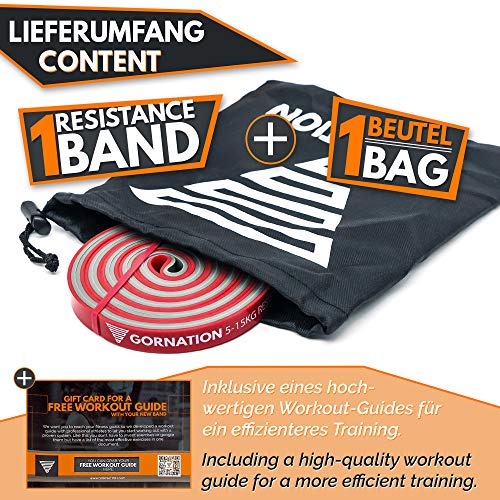 GORNATION Bandas de Resistencia Premium de Doble Capa con Curso de Video y Bolsa - Banda de Fitness para Crossfit, calistenia y Fitness (1 - Rojo (5-15kg Resistencia))