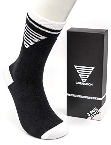 GORNATION® Calcetines calistenia con dibujos para hombres y mujeres con motivos coloridos para el crossfit y el fitness - Perfecto para el deporte y el ocio (Classic Black (3 pares), L/XL)