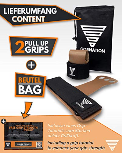 GORNATION® Pull Up Grips y muñequera para protección de Manos, Wodies, Guantes para calistenia, Crossfit y Gimnasia (X-Large)