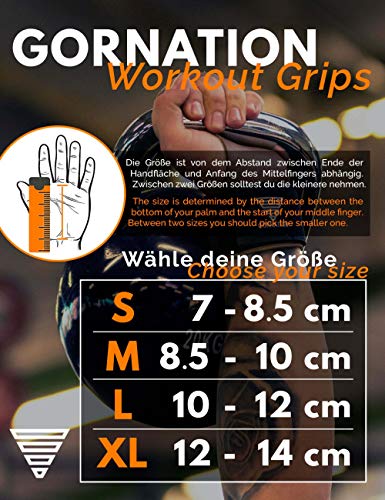 GORNATION® Pull Up Grips y muñequera para protección de Manos, Wodies, Guantes para calistenia, Crossfit y Gimnasia (X-Large)