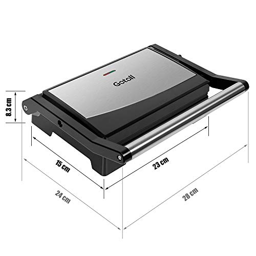 Gotoll Parrilla Eléctrica 1000W,Sandwichera,Máquina de Panini,Tostadora con Revestimiento Antiadherente,Placas de Grill,Asa de Toque Frío,Apertura 180º