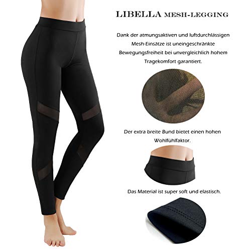 GoVIA Libella Mujer Ropa Deportiva Leggings Mesh Fitness Mujeres Yoga Pantalones Malla Costura Deporte Gym Medias 4132 Noir L/XL