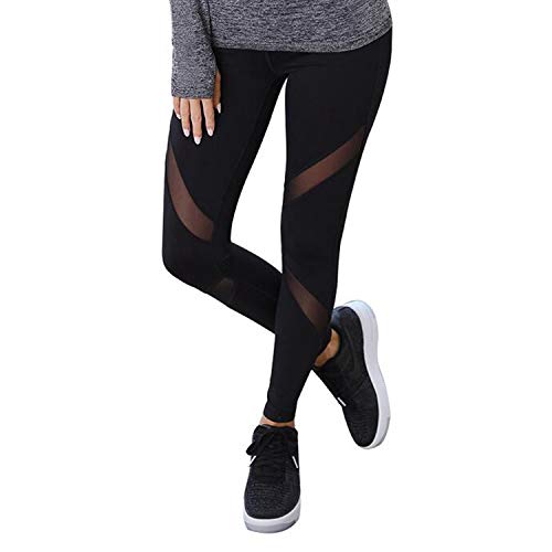 GoVIA Libella Mujer Ropa Deportiva Leggings Mesh Fitness Mujeres Yoga Pantalones Malla Costura Deporte Gym Medias 4132 Noir L/XL