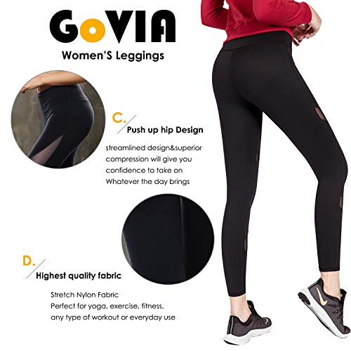 GoVIA Libella Mujer Ropa Deportiva Leggings Mesh Fitness Mujeres Yoga Pantalones Malla Costura Deporte Gym Medias 4132 Noir L/XL