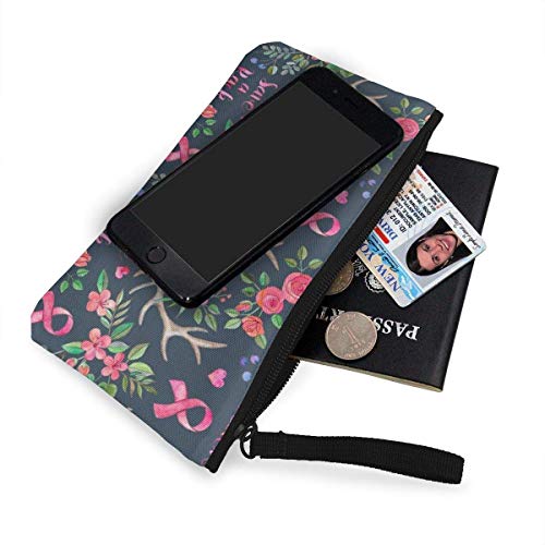 Gpedadf13 Unisex Coin Pouch Rack Antlers and Watercolour Flowers Canvas Coin Purse Tarjeta para teléfono móvil Bolsa con asa y Cremallera