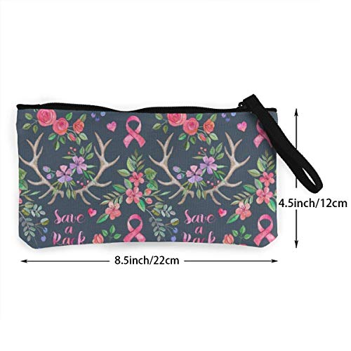 Gpedadf13 Unisex Coin Pouch Rack Antlers and Watercolour Flowers Canvas Coin Purse Tarjeta para teléfono móvil Bolsa con asa y Cremallera