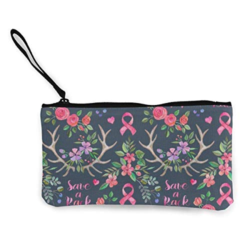 Gpedadf13 Unisex Coin Pouch Rack Antlers and Watercolour Flowers Canvas Coin Purse Tarjeta para teléfono móvil Bolsa con asa y Cremallera