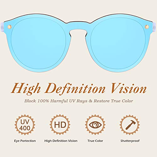 GQUEEN Futurista Sin Marco Redondas Gafas de Sol Protector Reflexivo Espejo Anteojos para Hombre Mujer MEO5