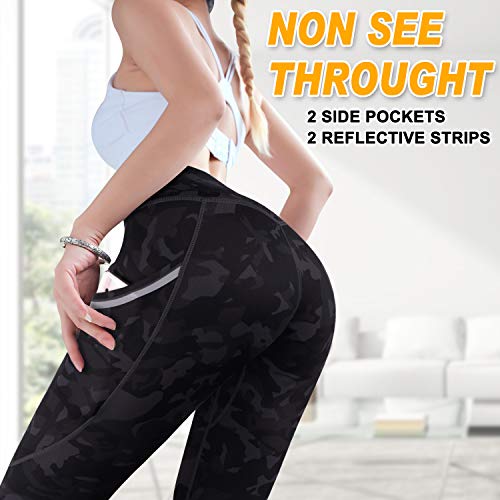 GRAT.UNIC Leggins Mujer de Yoga,Leggings Mujer Fitness,Mallas Deportivas de Mujer,Pantalones Elásticos de Yoga Con Bolsillos Laterales,Pantalón Deportivo para Mujer (Negro, M)