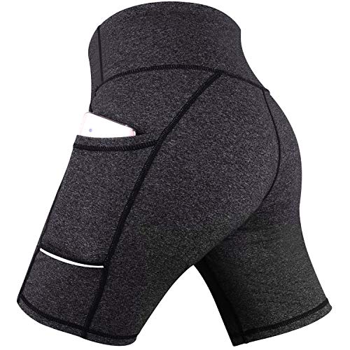 GRAT.UNIC Pantalón Corto Deportivo para Mujer, Running Pantalones Cortos de Yoga con Bolsillo Lateral, Fitness Mallas Deportivas (Gris, L)