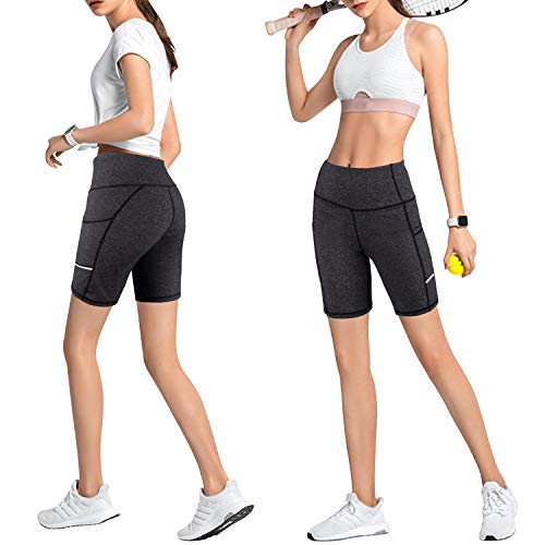 GRAT.UNIC Pantalón Corto Deportivo para Mujer, Running Pantalones Cortos de Yoga con Bolsillo Lateral, Fitness Mallas Deportivas (Gris, S)