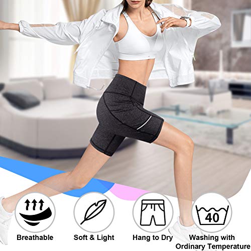 GRAT.UNIC Pantalón Corto Deportivo para Mujer, Running Pantalones Cortos de Yoga con Bolsillo Lateral, Fitness Mallas Deportivas (Gris, S)
