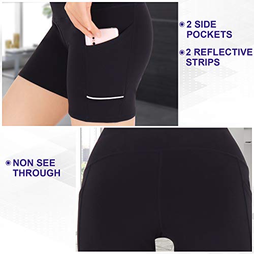 GRAT.UNIC Pantalón Corto Deportivo para Mujer, Running Pantalones Cortos de Yoga con Bolsillo Lateral, Fitness Mallas Deportivas (Negro(un Cuarto), L)