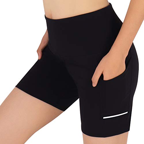 GRAT.UNIC Pantalón Corto Deportivo para Mujer, Running Pantalones Cortos de Yoga con Bolsillo Lateral, Fitness Mallas Deportivas (Negro(un Cuarto), L)