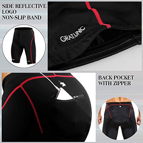 GRAT.UNIC Pantalones Cortos de Bicicleta,Shorts de Ciclismo,9D Padded Shorts,Gel de Silicona,Biker Shorts, Medio Pantalones para Bicicleta de Carretera (Negro&Rojo, XXL)