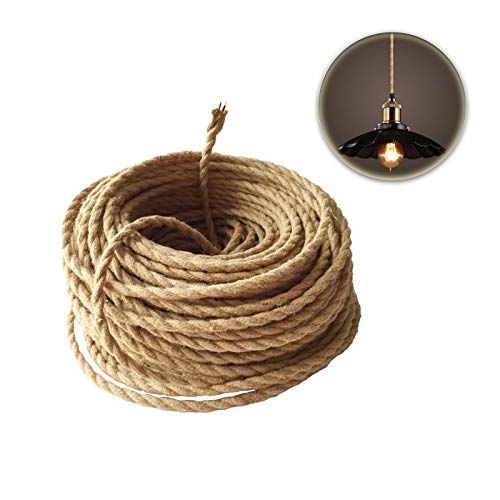 GreenSun LED Lighting Cable de cuerda de 5M 2 núcleos, 0,75 mm², cable de tela trenzada de cáñamo para colgar lámparas, accesorios de lámpara