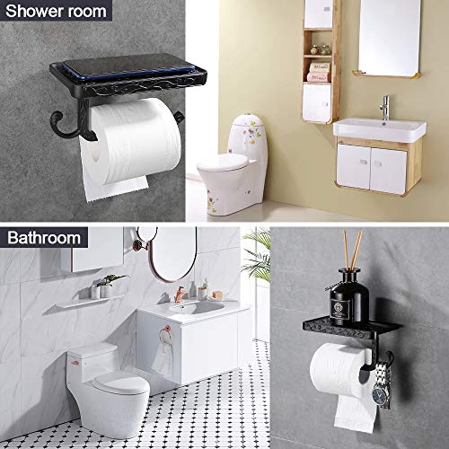 Gricol Portarrollos para Papel Higiénico Porta Rollos con Soporte para Teléfono Celular Toallero de Pared para Baño Estilo Retro Vintage (Negro)