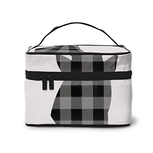 Gris y Negro Buffalo Plaid Moose Travel Train Case Estuche cosmético Organizador Bolsa de Almacenamiento portátil-JAC-8G