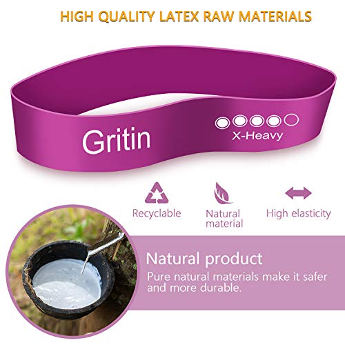 Gritin Bandas Elásticas Fitness/Bandas de Resistencia, Set de 5 Cintas Elásticas Fitness y Musculación de Látex Natural Agradable a la Piel con Guía de Ejercicios de Español y Bolsa Almacenamiento