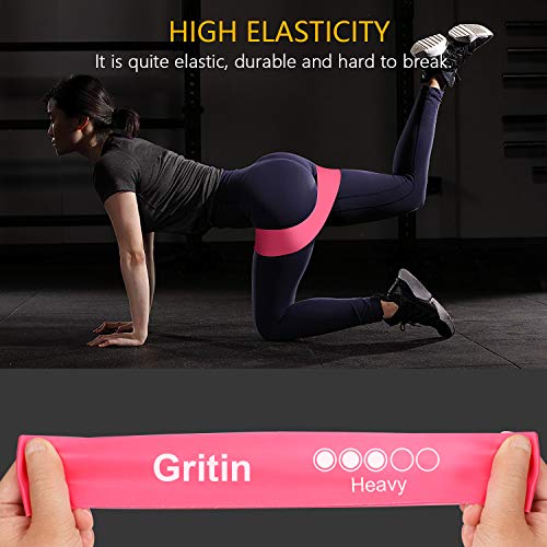 Gritin Bandas Elásticas Fitness/Bandas de Resistencia, Set de 5 Cintas Elásticas Fitness y Musculación de Látex Natural Agradable a la Piel con Guía de Ejercicios de Español y Bolsa Almacenamiento