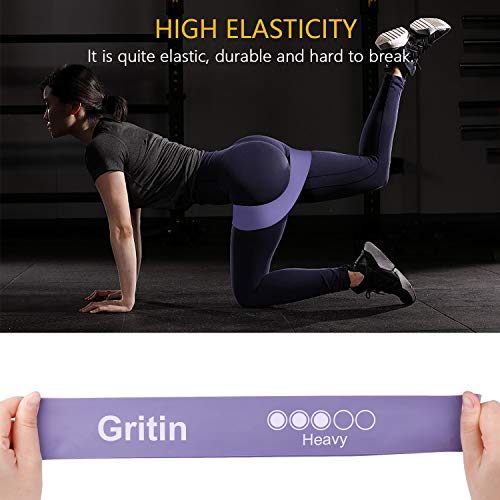 Gritin Bandas Elásticas Fitness/Bandas de Resistencia, Set de 5 Cintas Elásticas Fitness y Musculación de Látex Natural Agradable a la Piel con Guía de Ejercicios de Español y Bolsa Almacenamiento