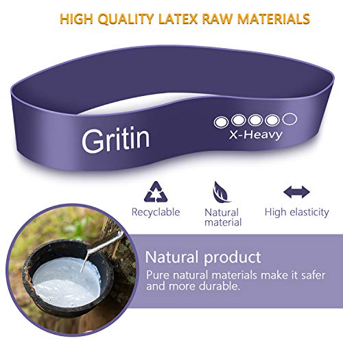 Gritin Bandas Elásticas Fitness/Bandas de Resistencia, Set de 5 Cintas Elásticas Fitness y Musculación de Látex Natural Agradable a la Piel con Guía de Ejercicios de Español y Bolsa Almacenamiento