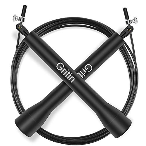 Gritin Cuerda para Saltar, 3M Comba Saltar Crossfit Alta Velocidad Longitud Ajustable Rodamiento Ligero con Bolsa Almacenamiento para Hombre Mujer Fitness Boxeo MMA HIIT y Quema Grasa