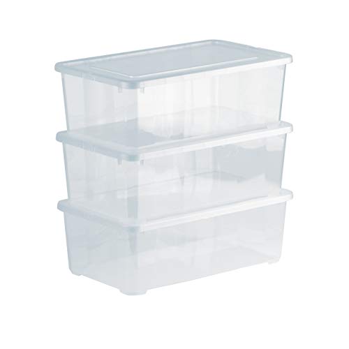 Grizzly 3 x Caja de Almacenaje con Tapa de 5 L - Cajón de Plástico Transparente Apilable - Caja Multiusos Organizador de Armarios para Ordenación de Ropa