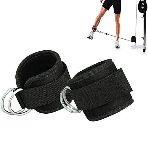 Grofitness Correas ajustables para los tobillos con doble anilla en D, correa para muñecas y piernas de peso, para fijar máquina de cable, 1 par, negro