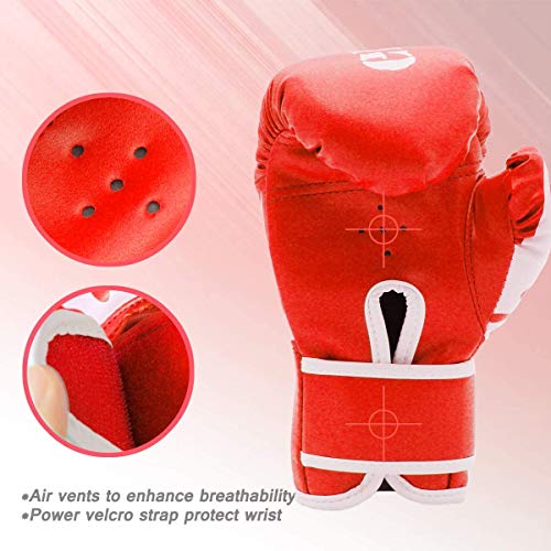 GROOFOO Guantes de Boxeo para Niños 4oz Entrenamiento Combate Guantes de Perforación per MMA Muay Thai Kick Boxing Età da 3 a 9 Anni - Rojo