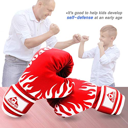 GROOFOO Guantes de Boxeo para Niños 4oz Entrenamiento Combate Guantes de Perforación per MMA Muay Thai Kick Boxing Età da 3 a 9 Anni - Rojo