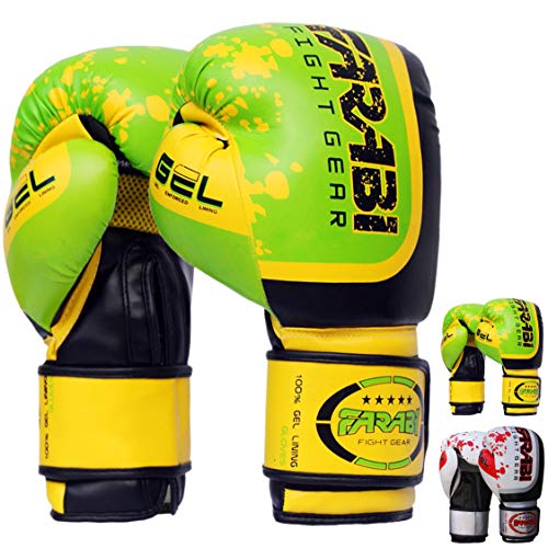 Guantes de boxeo Farabi de 10 oz 12 oz 14 oz 16 oz para hombre, guantes de boxeo para entrenamiento, sparring, saco de boxeo, Muay Thai y Kick Boxing, MMA, artes marciales, color verde, tamaño 397 g