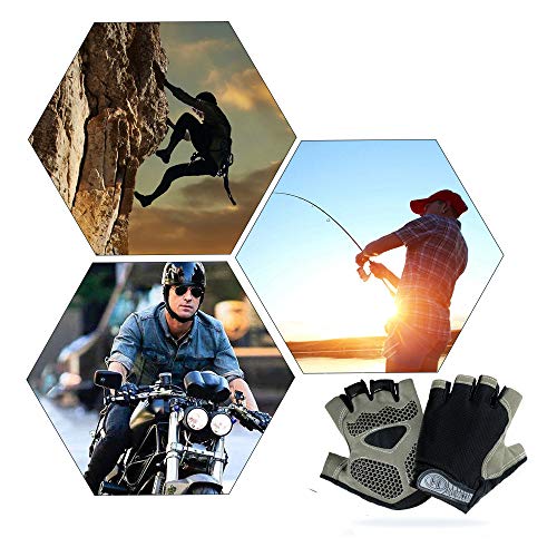 Guantes de Ciclismo MTB Guantes de Bici de Carretera de Medio Dedo, Guantes Deportivos para Gimnasio Moto Entrenamiento, Antideslizantes Guantes Transpirables Verano para Hombre y Mujer, Negro-L