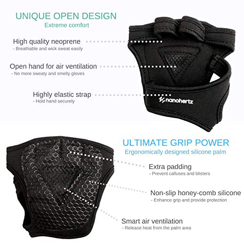 Guantes de Crossfit para Gimnasio, Calleras sin Dedos para Musculacion en Gym y Calistenia, Dominadas en Barra, Pesas, Mancuernas, Kettlebell para Mujer y Hombre