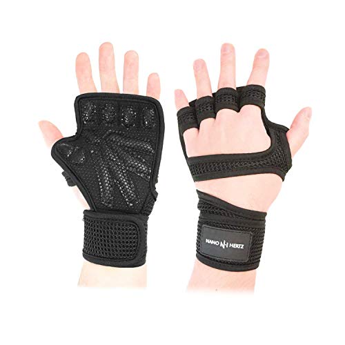 Guantes de Crossfit para Gimnasio con Envoltura de muñeca, Calleras sin Dedos para Musculacion en Gym y Calistenia, Dominadas en Barra, Pesas, Mancuernas, Kettlebell para Mujer y Hombre