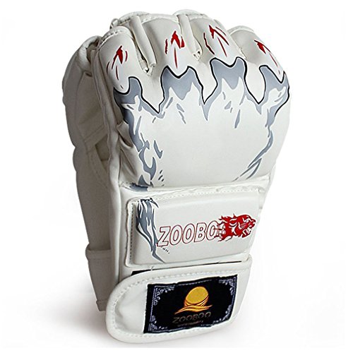 Guantes de entrenamiento de boxeo de medio dedo, GranVela MMA ZOOBOO. Guantes de entrenamiento con medio dedo para boxeo, guantes de boxeo con correa de muñeca ajustable para Kickboxing, Sparring, Muay Thai, talla única ajustable., Z851118, blanco