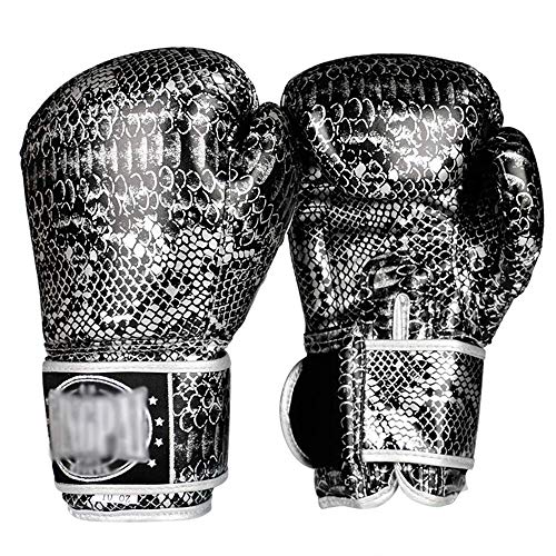 Guantes de entrenamiento de boxeo Guantes de impresión de la serpiente de Muay Thai Bolsa Bolsa Guantes Sparring del entrenamiento del boxeo de los guantes de boxeo Muay Thai Boxing MMA (color: plata,